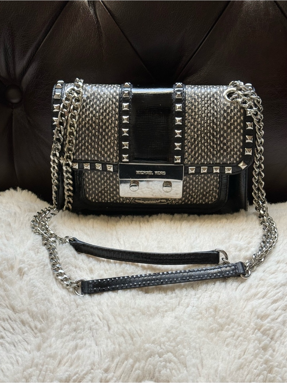 Michael Kors Black and Silver Studded Crossbody Bag EUC